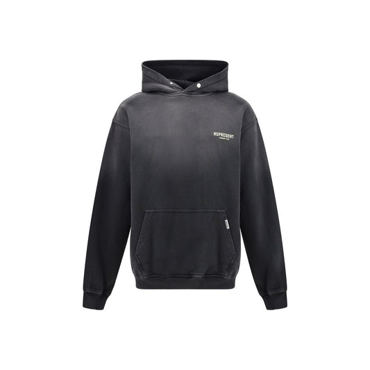 Represent Black Cotton Sweatshirt with adjustable hood and kangaroo pocket