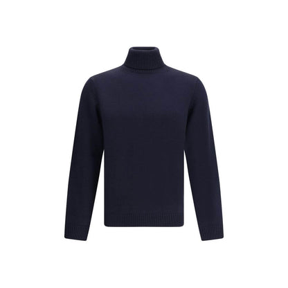 Roberto Collina Blue Merino Wool Turtleneck with ribbed collar, perfect for refined smart or casual looks, made from 100% Merino wool.