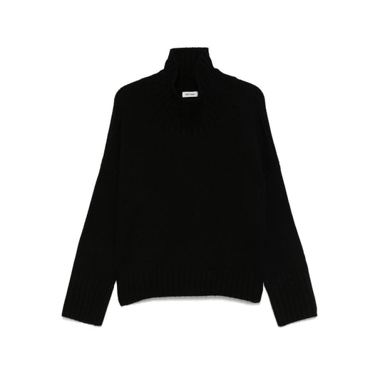 SOFT GOAT Sweaters Black ribbed trim high neck long sleeve cashmere turtleneck jumper