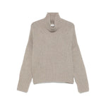 SOFT GOAT Sweaters Light Grey cashmere jumper with ribbed trim, high neck, drop shoulders, long sleeves, taupe grey color.