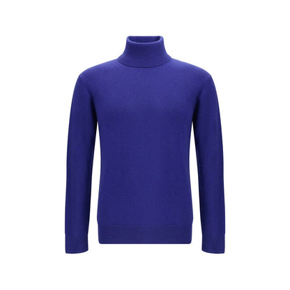 Saint Laurent Blue Cashmere Cashmere Sweater with ribbed turtleneck, ideal for smart or casual men's looks, AW25 collection.