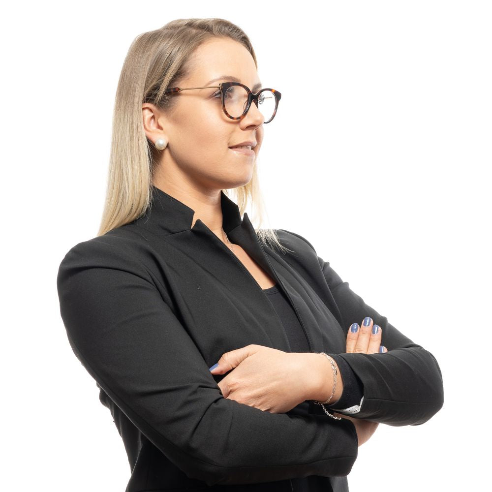 Professional woman wearing Sandro Brown Women Glasses Frame with metal and plastic material, full-rim style, and demo lenses.