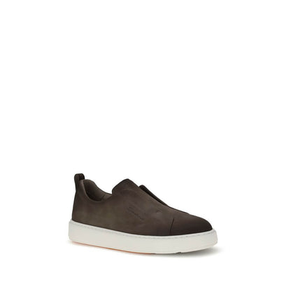 Santoni Brown Rubber Low Top Sneakers - slip-on design with crate sole and heel loop for easy fit, combining style and practicality.