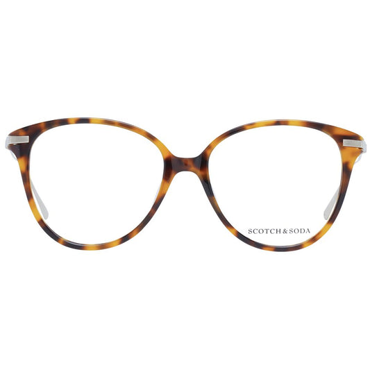 Scotch & Soda Brown Women Glasses Frame in butterfly style acetate with full-rim, demo lenses, size 54-18-140, no spring hinge.