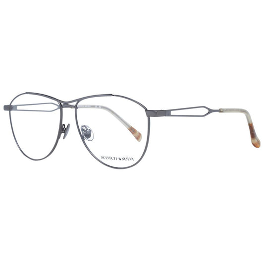Scotch & Soda Gray Men Glasses Frame, gunmetal round full-rim metal eyewear with demo lenses, size 51-19-145.