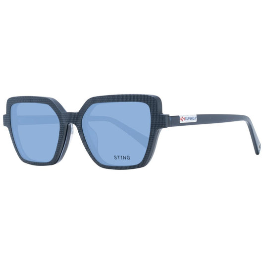 Sting Blue Men Glasses Frame with full-rim acetate design, blue polarized lenses, and UV protection, includes branded case.