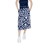 Street One Blue Viscose Long skirt with geometric pattern, lightweight and stylish midi length, perfect for versatile modern looks.