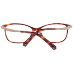 Swarovski Brown Women Glasses Frame, full-rim rectangle style, plastic material, demo lenses, 54-15-140 dimensions, includes branded case.