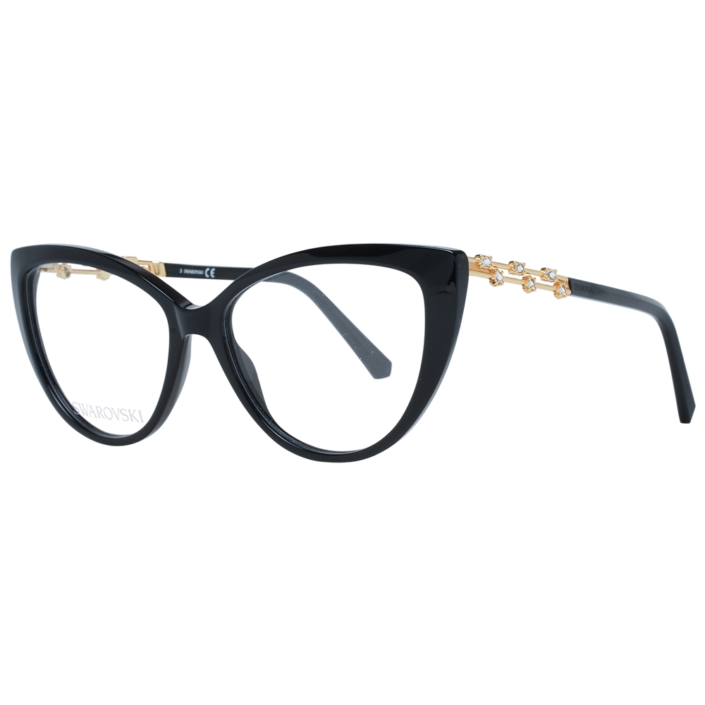 Swarovski Elegant Black Cat Eye Designer Eyeglasses with chic full-rim frames, adorned with iconic shape and refined black finish.