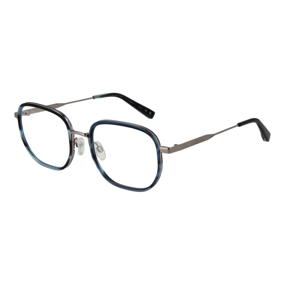 Ted Baker Blue Men Glasses Frame, full-rim acetate, rectangle style, 52-15-145 size, with branded case included.