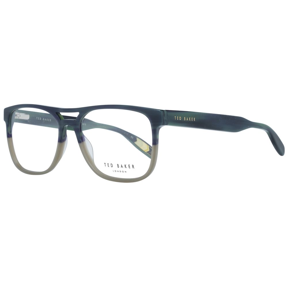 Ted Baker Green Men Glasses Frame in full-rim plastic with spring hinge, aviator style, size 56-16-145, includes branded case.