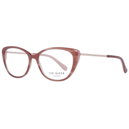 Ted Baker Pink Women Glasses Frame in rose acetate with full-rim cat eye style, demo lenses, 51-15-140 dimensions.