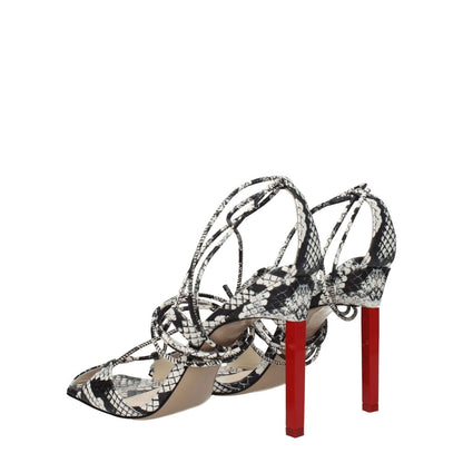 The Attico White Leather Stiletto Heel Sandals with snake print, vintage effect, self-tie closure, open toe, and high heel design.