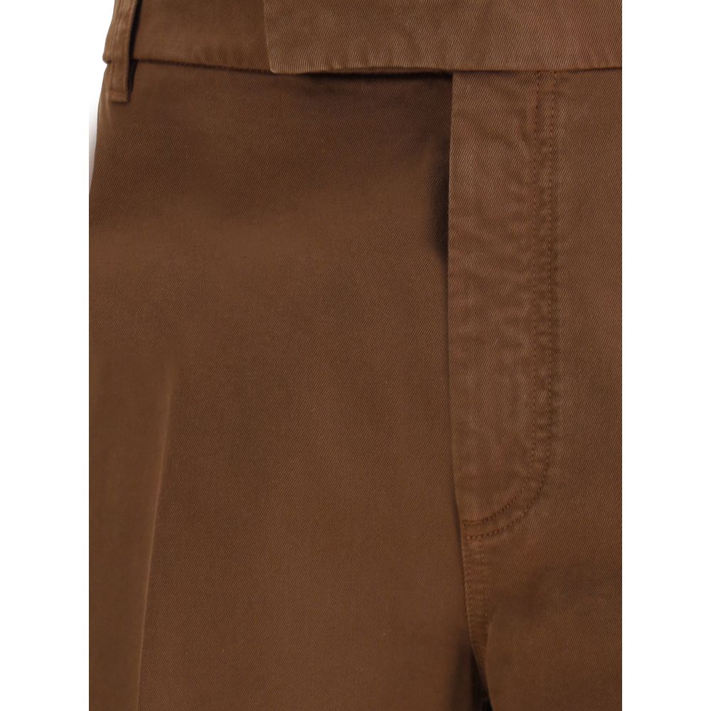 Side view of Thom Browne Cotton Pants with hook, button closure and welt pockets, showcasing refined straight-leg silhouette.