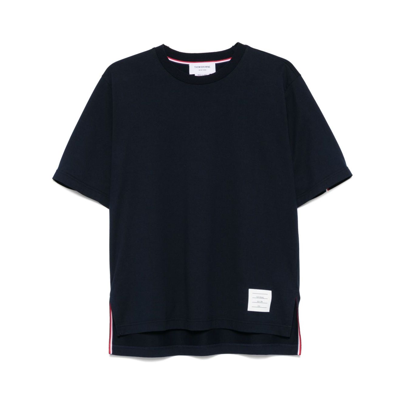 Thom Browne T-shirts and Polos Blue with midnight blue grosgrain side tabs, oversized cotton design, and RWB stripe detailing.