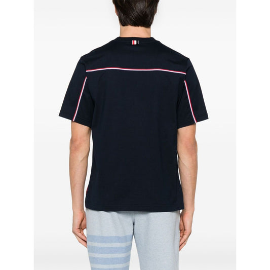 Thom Browne T-shirts and Polos Blue with signature grosgrain side tabs and RWB stripe on midnight blue cotton tee.