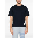 Thom Browne T-shirts and Polos Blue cotton shirt with signature grosgrain side tabs and RWB stripe detailing, oversized fit.