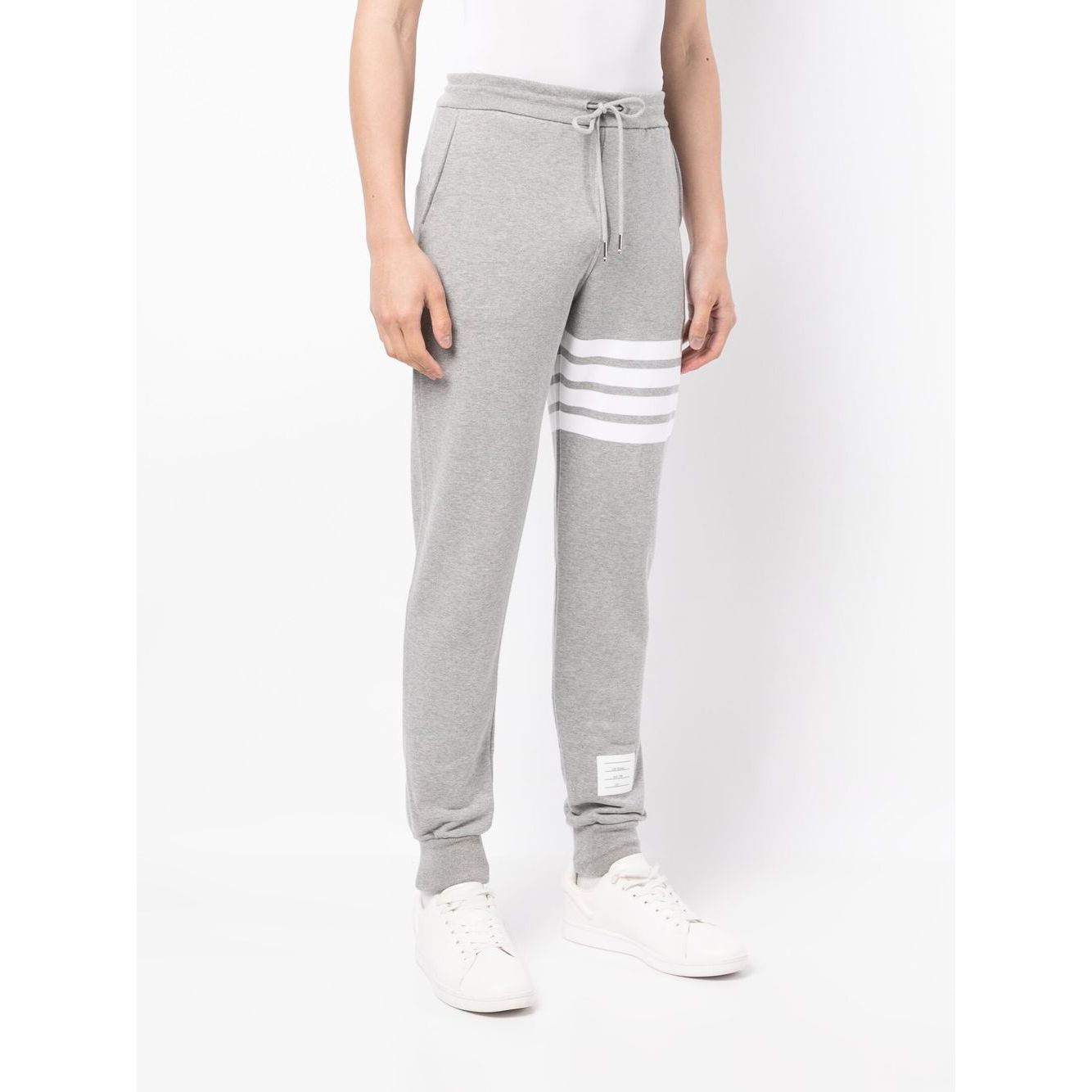 Thom Browne Trousers Grey - cotton sweatpants with 4-Bar stripe, drawstring waist, and grosgrain loop tab.