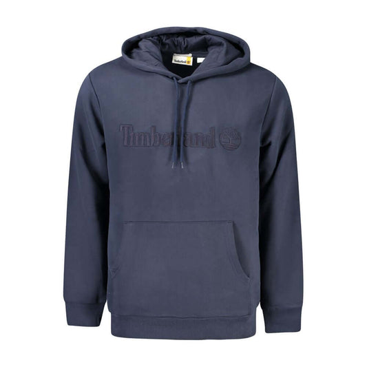 Timberland Blue Cotton Men Sweater with embroidered logo, long sleeves, hood, and central pocket; stylish and comfortable for modern trailblazers.