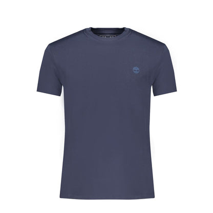 Timberland Blue Cotton Men TShirt, slim-fit, crew neck, with embroidered logo for luxury casual wear.