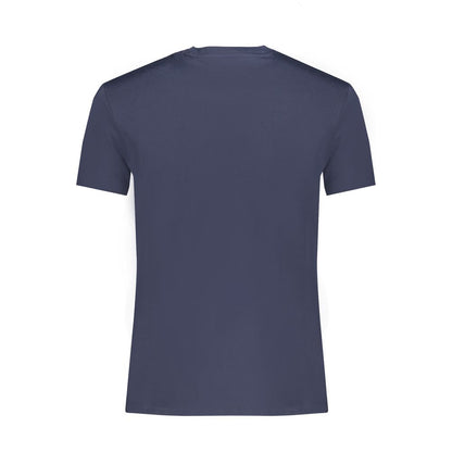Back view of Timberland Blue Cotton Men TShirt with short sleeves and classic crew neck design.