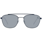 Front view of Timberland Blue Men Sunglass with blue metal full-rim aviator frame and grey polarized mirrored lenses, includes branded case.