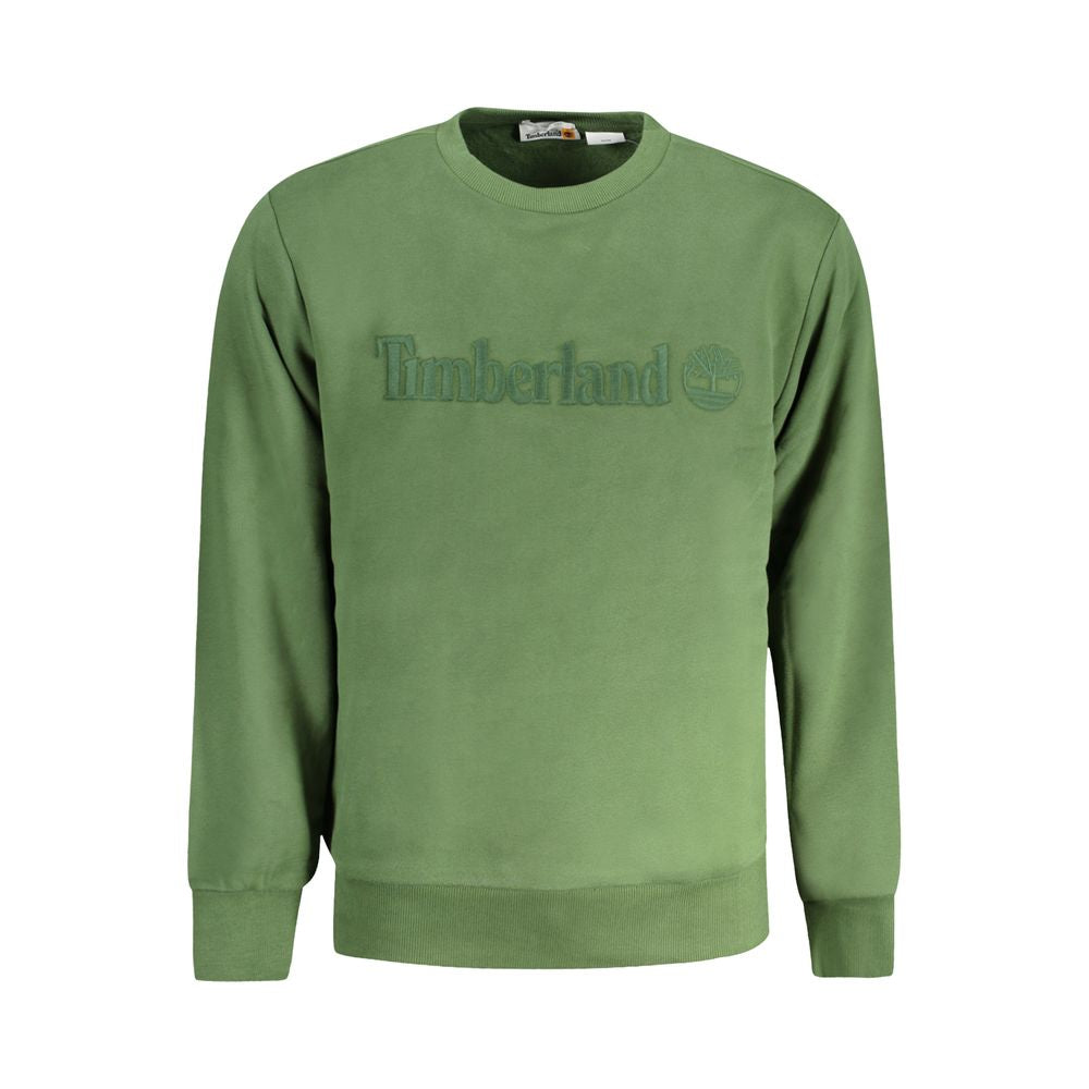 Timberland Green Cotton Men Sweater, crew neck, long sleeve with logo, casual chic design for everyday comfort and style.