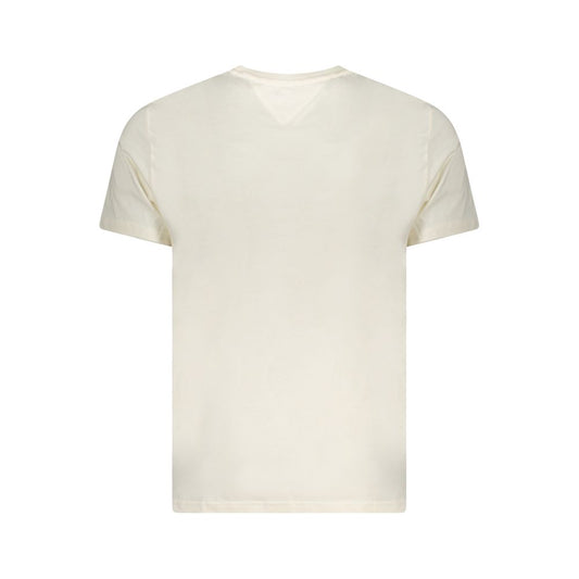 Back view of Tommy Hilfiger Beige Cotton Men T-Shirt showcasing classic style and sustainable fashion with a simple yet elegant design.