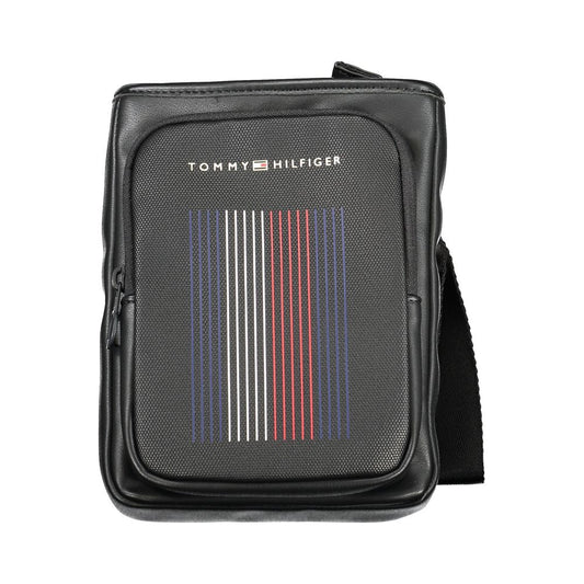 Tommy Hilfiger Black Polyethylene Shoulder Bag with adjustable strap, external and internal pockets, contrasting details, zip closure, and logo.