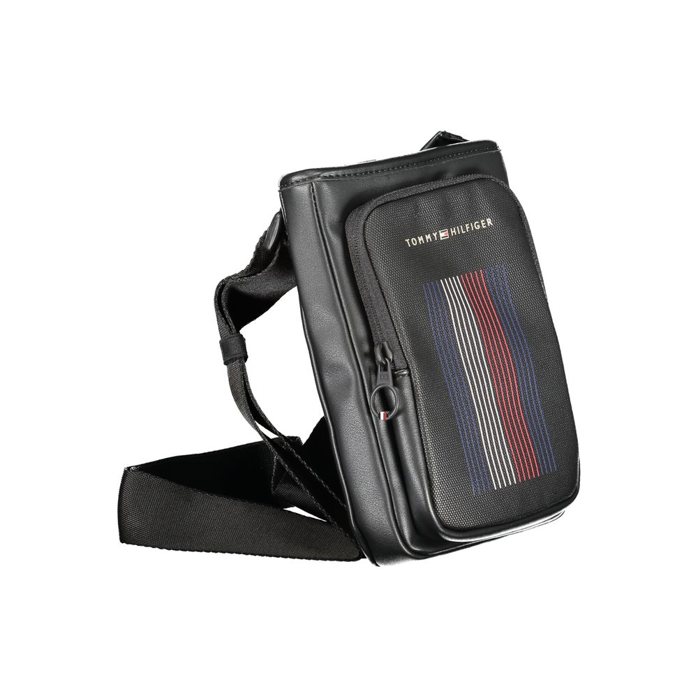 Tommy Hilfiger Black Polyethylene Shoulder Bag with adjustable strap, external and internal pockets, and contrasting details.