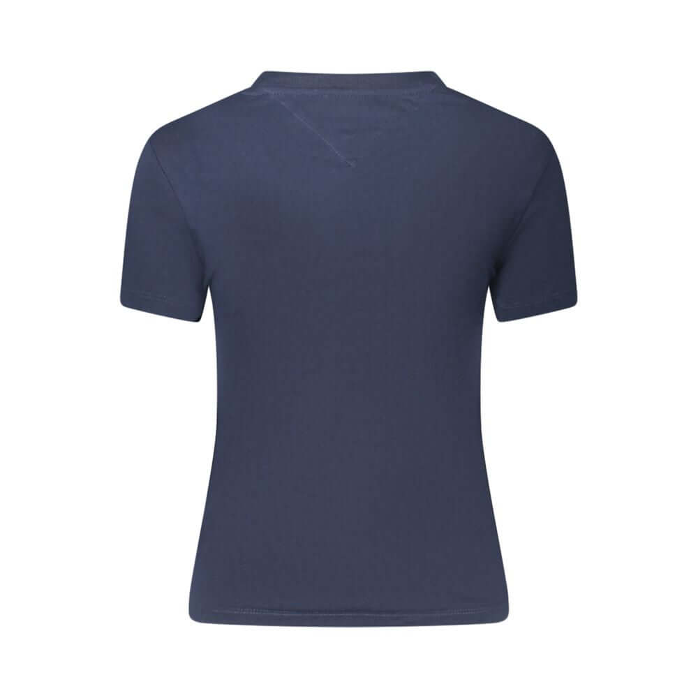 Back view of Tommy Hilfiger Blue Cotton Women T-Shirt showing short sleeves and classic crew neck.