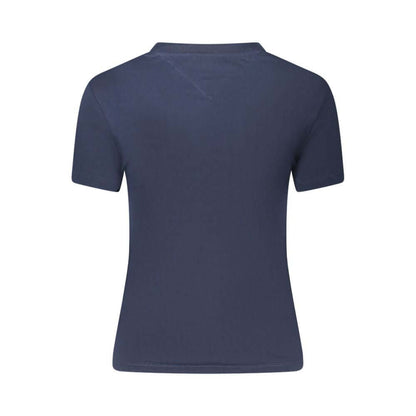 Back view of Tommy Hilfiger Blue Cotton Women T-Shirt showing short sleeves and classic crew neck.
