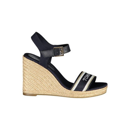 Tommy Hilfiger Blue Polyester Sandal with 11 cm wedge, ankle buckle, contrast details, and embroidery logo.