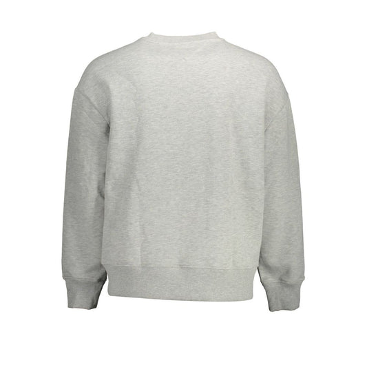 Tommy Hilfiger Gray Cotton Men Sweater with long sleeves and crew neck, showcasing classic American style and subtle logo embroidery.