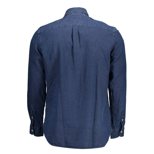 U.S. POLO ASSN. Blue Cotton Men Shirt with French collar and logo embroidery