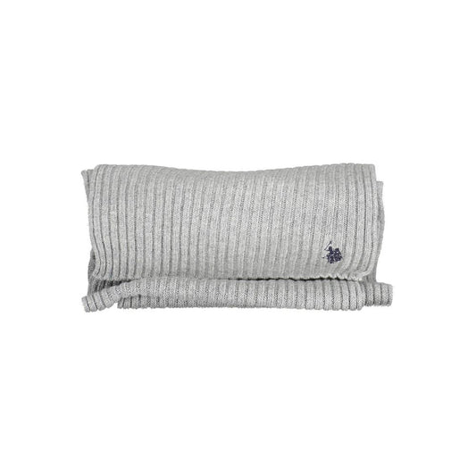 U.S. POLO ASSN. Gray Wool Scarf, 27×180 cm with logo embroidery, folded view