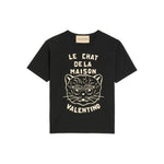 Valentino Cotton T-Shirt With Le Chat De La Maison Print, black crew neck, short sleeves featuring a stylish cat graphic.