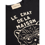 Valentino Cotton T-Shirt With Le Chat De La Maison Print, black crew neck featuring cat graphic and bold lettering.