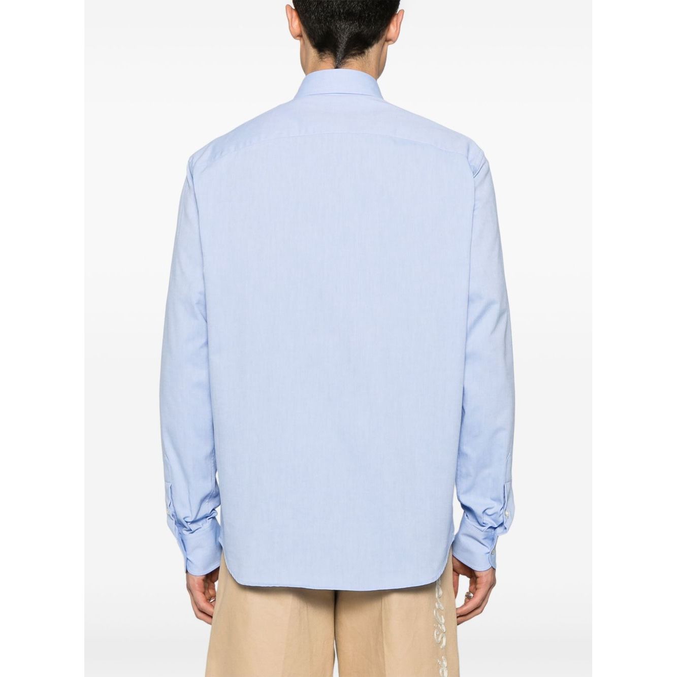 Back view of Valentino Formal Shirt with buttoned cuffs and collar, showcasing elegant style in light blue cotton.