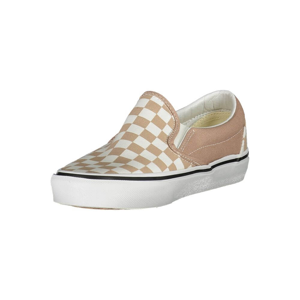 Vans Beige Polyester Sneaker with checked pattern, elastic slip-on design, contrasting details, and logo accent.