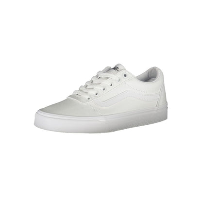 Vans White Polyester Sneaker, sports footwear with laces featuring contrast details and logo, ideal for casual and athletic wear.
