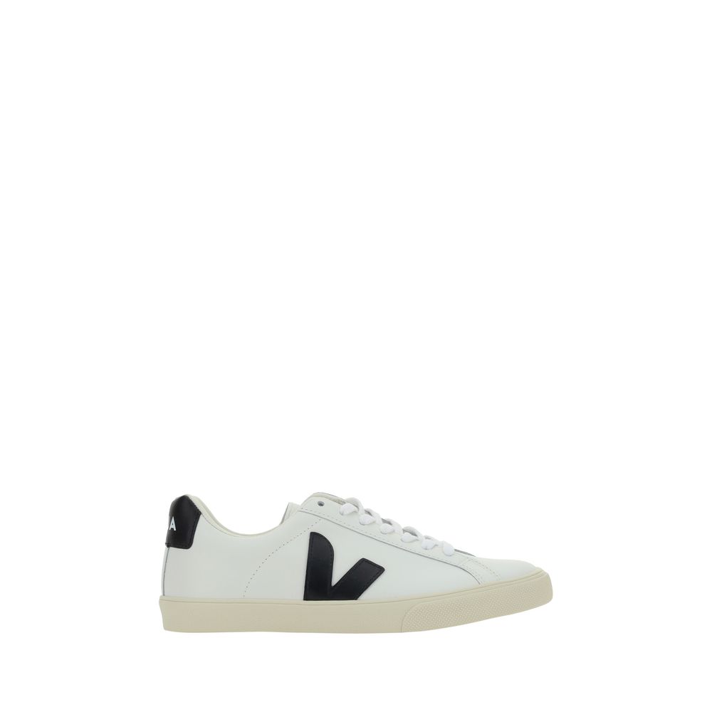 Veja White Rubber Sneakers - Calfskin Esplar, round toe, lace-up, logo patch, signature label, rubber sole, leather upper.