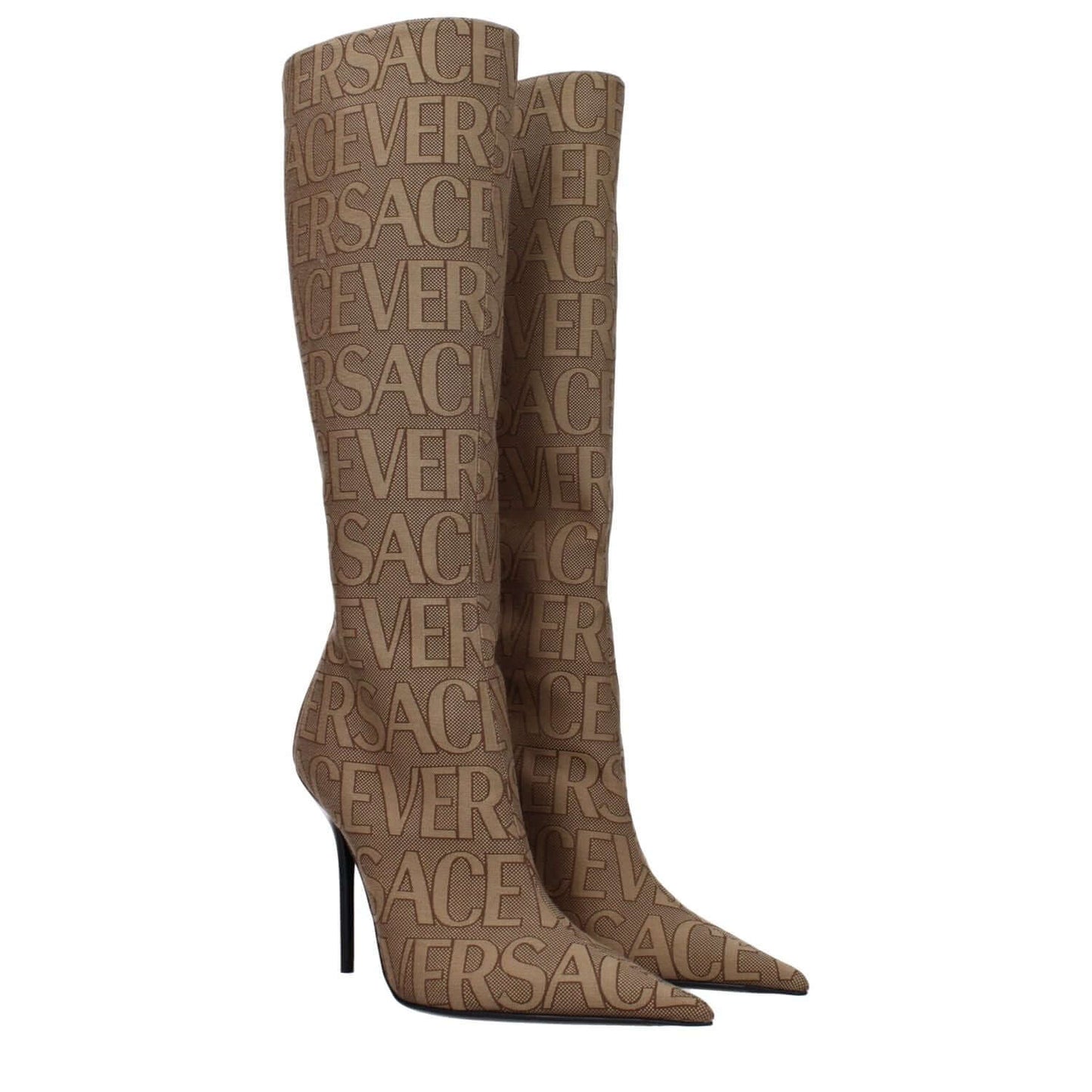 Versace Beige Fabric High Heel Boots