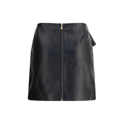 Versace Black Lamb Ovis Aries Aries Mini Skirt with knot detail, back zip, crafted in soft lambskin leather.