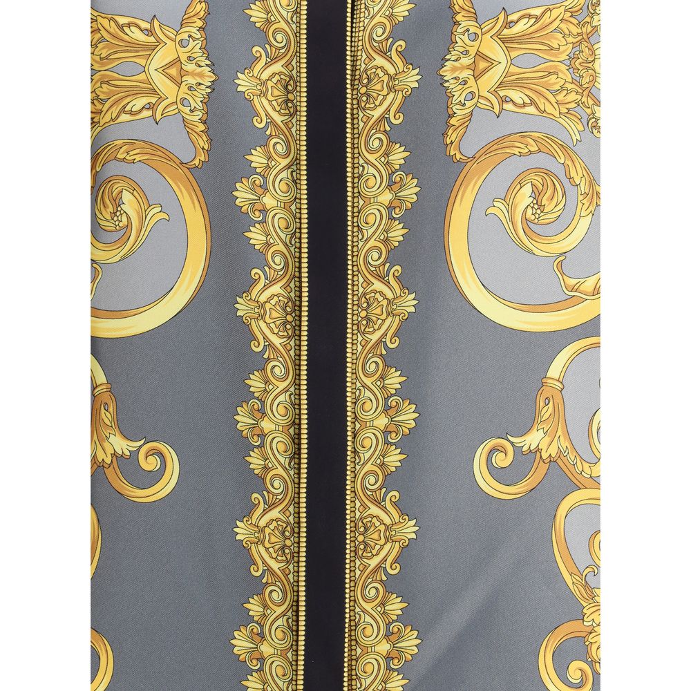 Versace Silk Cheetah Foulard Shirt with baroque and cheetah motifs featuring Medusa button detail
