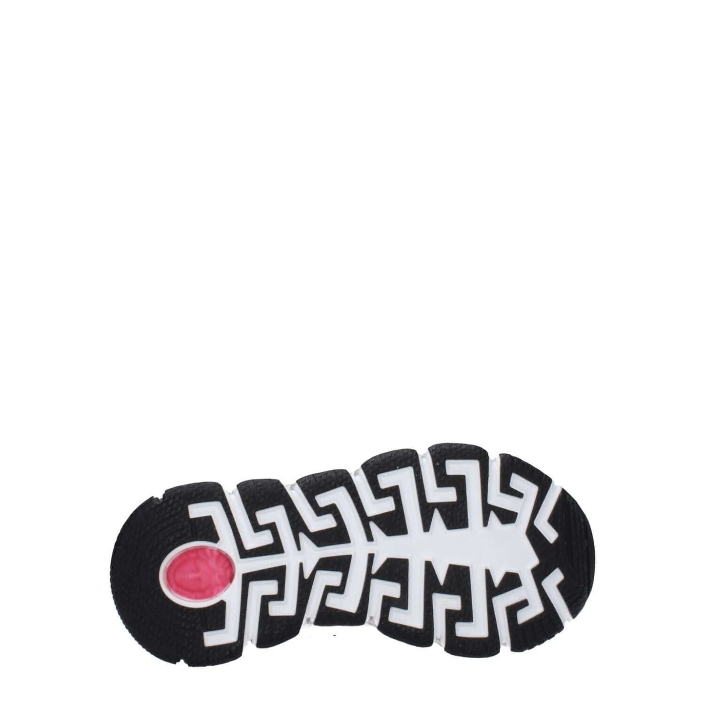 Versace White Fabric Athletic Sneakers with rubber sole and unique tread pattern, featuring a pink detail. MPN: 10041821A081592W270.