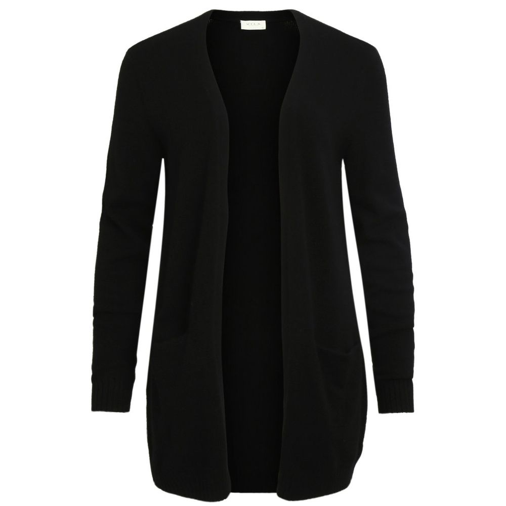 Vila Clothes Black Viscose Cardigan with long sleeves and side pockets for versatile styling.