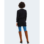 Back view of woman wearing Vila Clothes Black Viscose Cardigan, showcasing its elegant fit and versatile style.