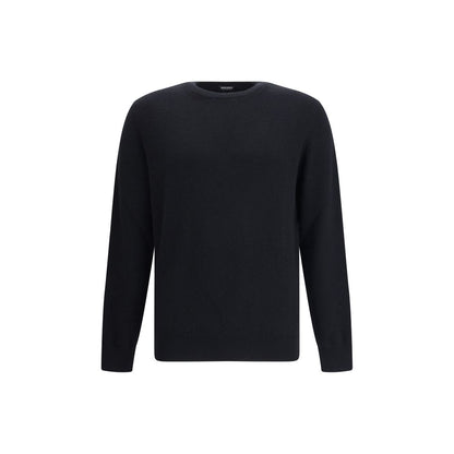 ZEGNA Black Cashmere Cashmere Sweater with ribbed crew neck for AW25 season, showcasing luxury and timeless elegance in fine yarn.