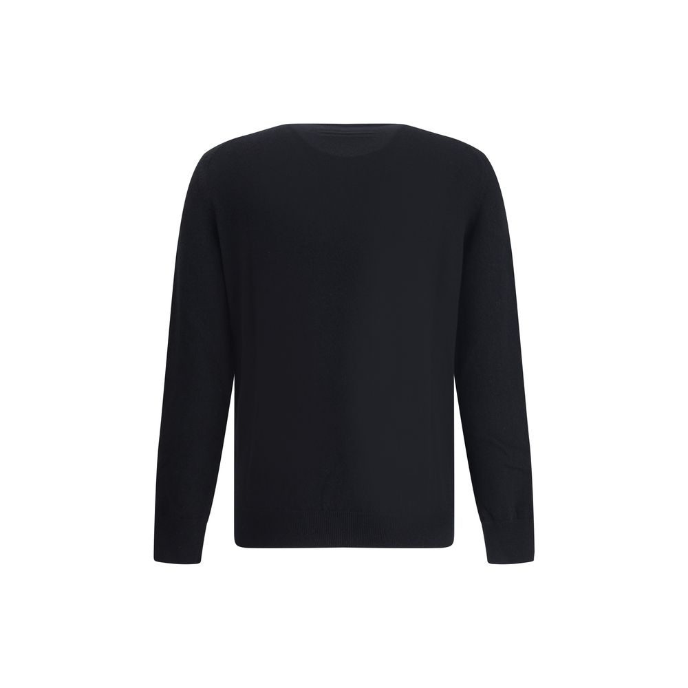 ZEGNA Black Cashmere Cashmere Sweater with ribbed crew neck, cuffs, hem, 100% Kashmir, timeless luxury garment, AW25 collection.